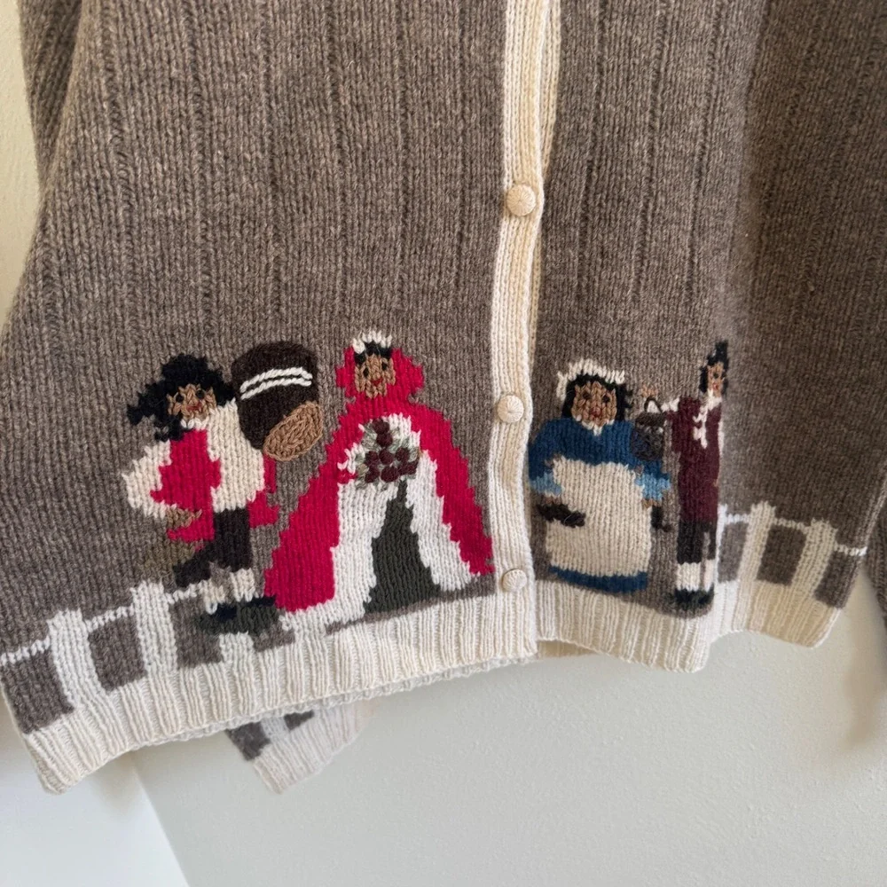 Vintage Folk Art 100% Lambswool Cardigan Sweater Sample New Without Tags L - Picture 2 of 9